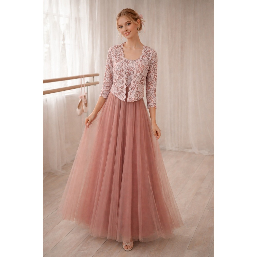 Candalite Lace Sequin Gown & Bolero Jacket Set PL Pink‎ Coquette Balletcore